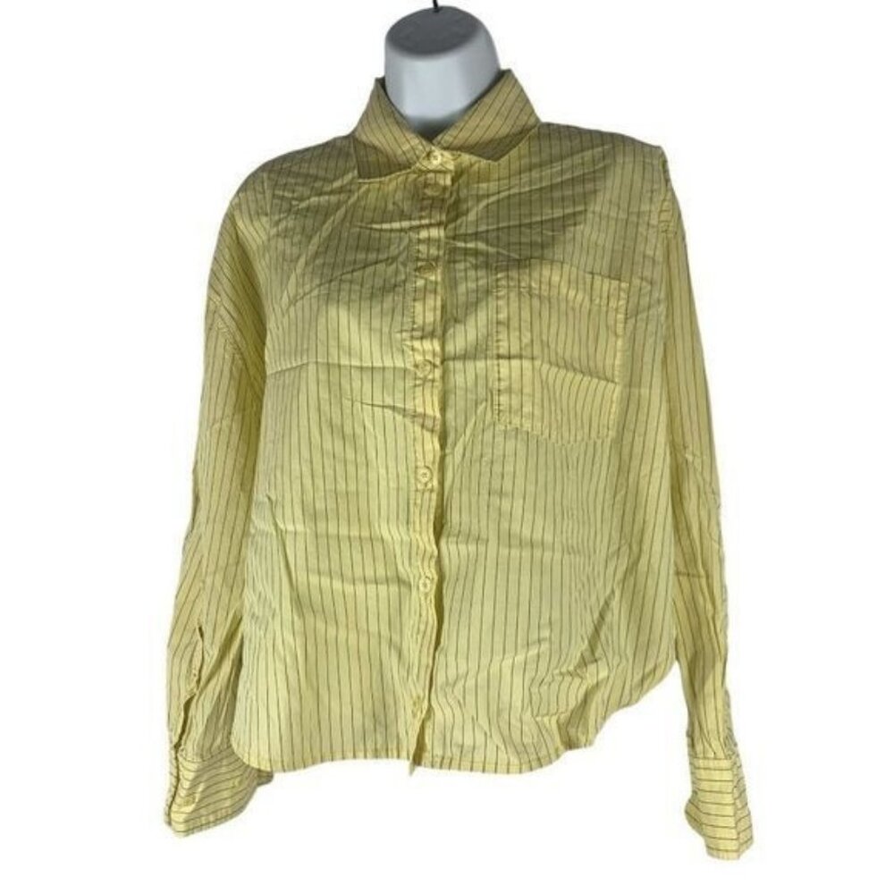 Zara Womens Size XS Yellow Striped Long Sleeve Button-Up Shirt